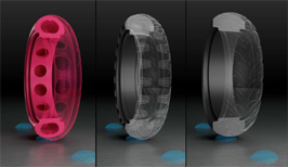 以3D动画方式将橡胶轮胎的高弹性、高耐磨性、耐曲挠性好、寿命长的特点直观立体的展示出来。