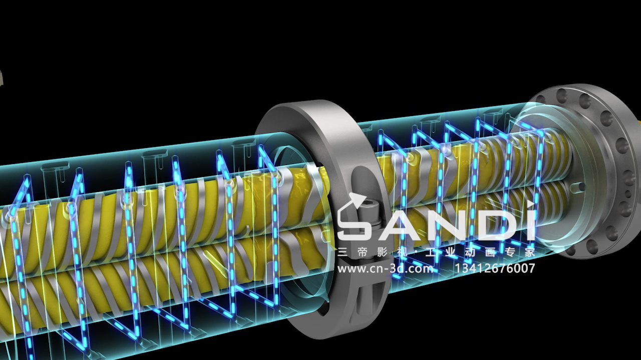 异向双螺杆原理动画视频
